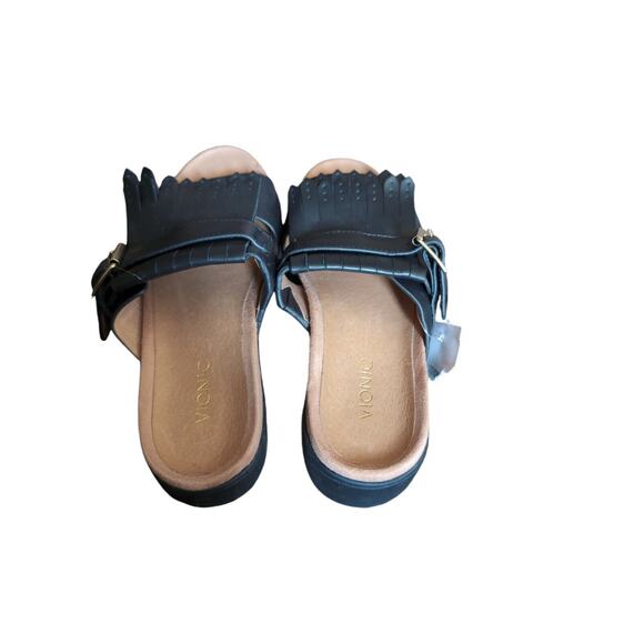 NWOB Vionic Womens Splendid Fillmore Black Leather Platform Sandals Size 6 - Picture 1 of 5